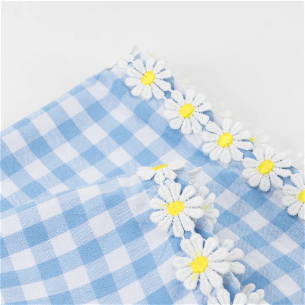 Meri Meri - Daisy Edge Gingham Napkins - Papatya Detaylı Pötikare Kumaş Peçeteler - 4'lü Peçeteler