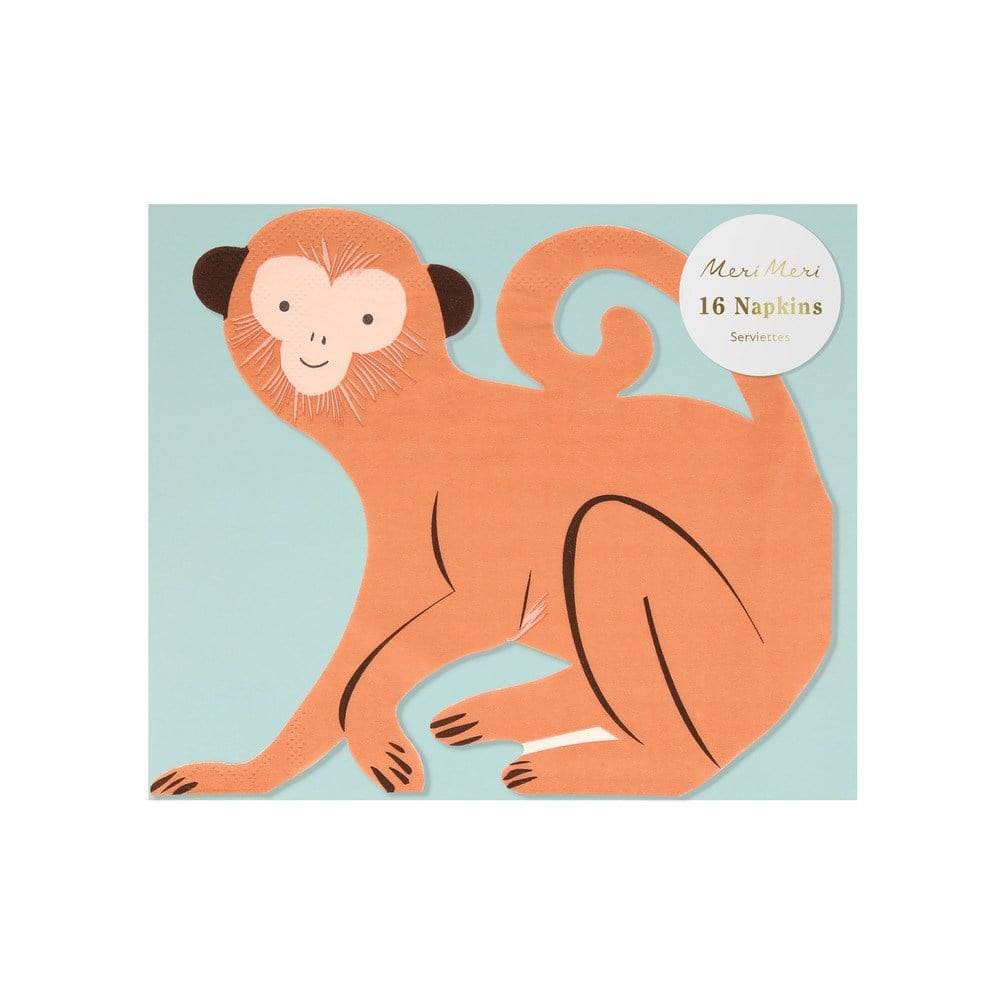 Meri Meri - Monkey Die Cut Napkins - Maymun Peçeteler - 16'lı Peçeteler