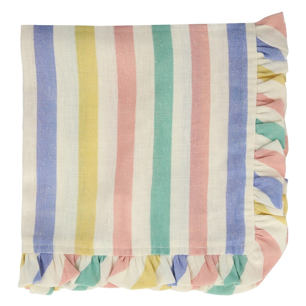 Meri Meri - Multi Stripe Ruffle Napkins - Çok Çizgili Fırfırlı Kumaş Peçeteler - 4'lü Peçeteler