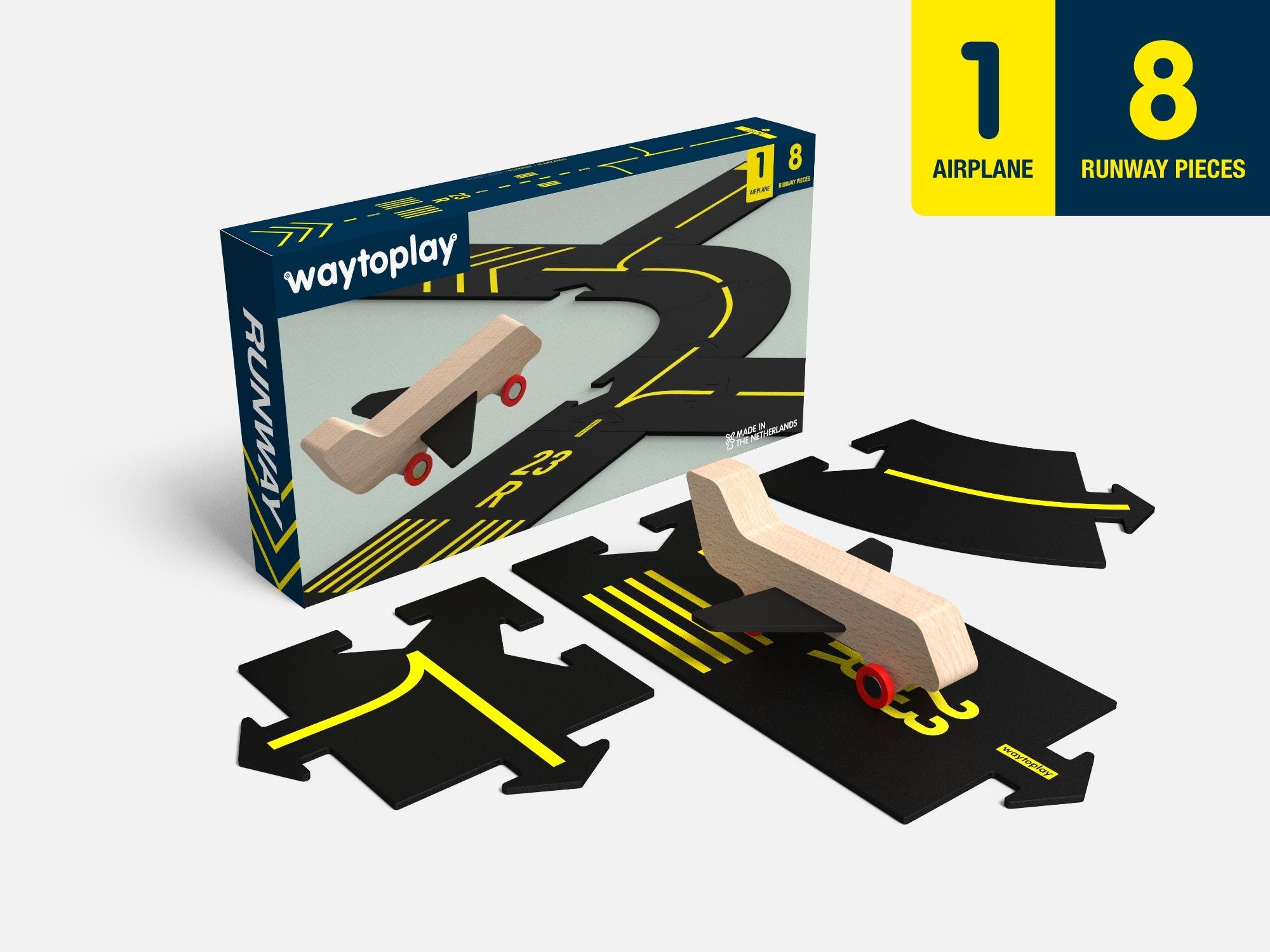 Waytoplay - Runway - 9 Parça (1 Uçak + 8 Yol) STEM - Eğitici Setler