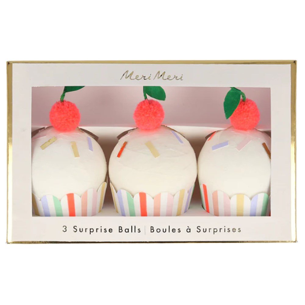Meri Meri - Cupcake Surprise Balls - Cupcake Sürpriz Toplar - 3lü Süprizli Konfetiler ve Toplar