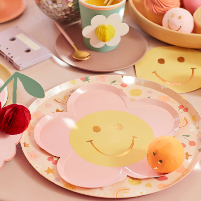 Meri Meri - Happy Face Flower Plates - Mutlu Yüz Çiçek Tabaklar (x8) Tabaklar