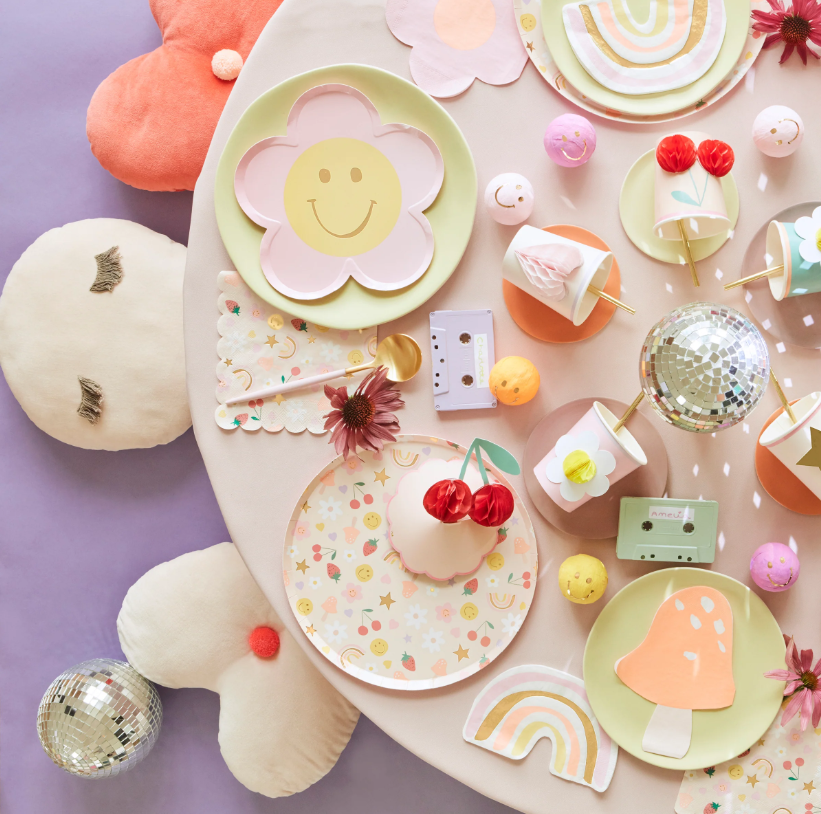 Meri Meri - Happy Face Icons Dinner Plates - Mutlu Yüzler Tabaklar (x8) Tabaklar