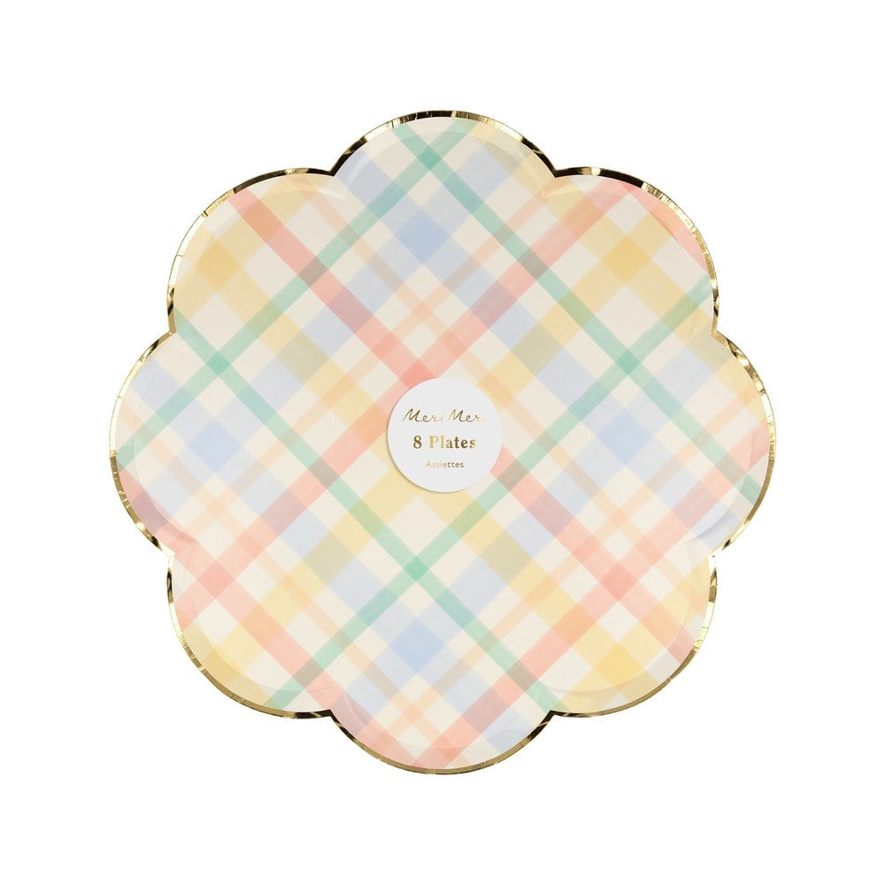 Meri Meri - Small Spring Plaid Plates - Bahar Yeri Tabaklar - S - 8'li Tabaklar