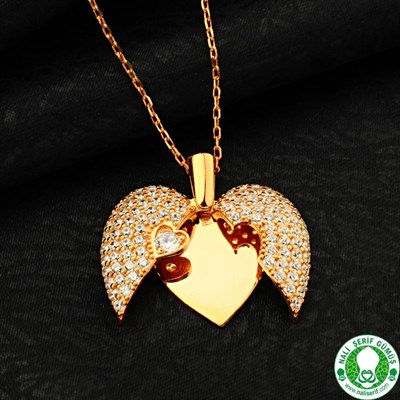 Açılan Kalp Roz Kaplamalı 925 Ayar Gümüş Bayan Kolyesi