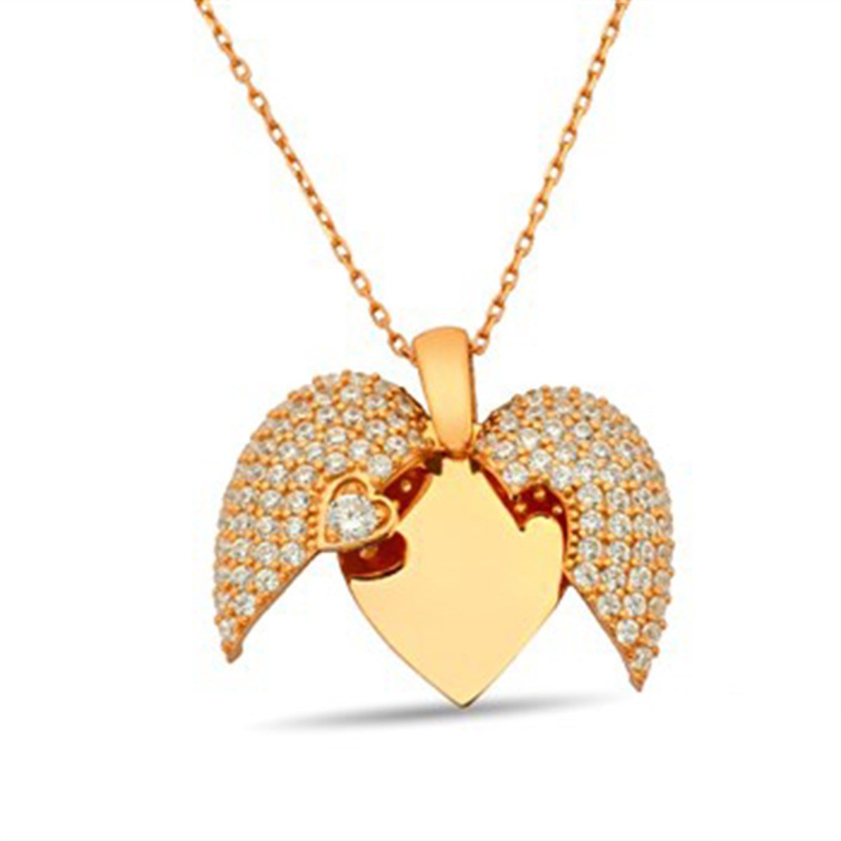 Açılan Kalp Roz Kaplamalı 925 Ayar Gümüş Bayan Kolyesi