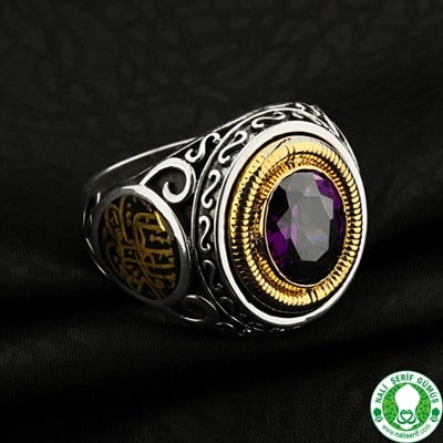 Amatist Kristal Kesimli Taşlı 925 Ayar Gümüş Erkek Yüzük