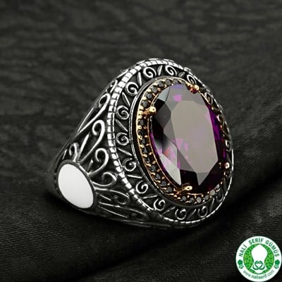 Amatist Kristal Taşlı 925 Ayar Gümüş Bayan Yüzüğü