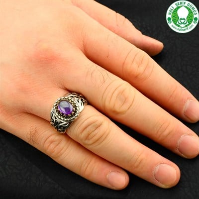Amatist Taşlı 925 Ayar Gümüş Erkek Yüzük
