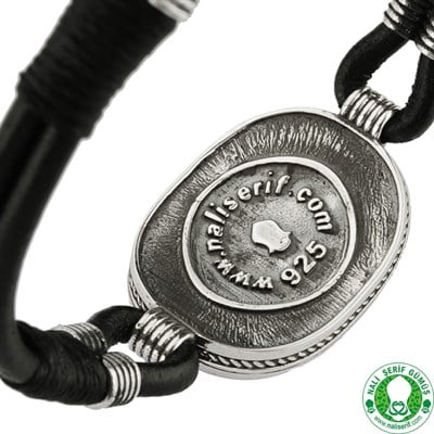 Ay Yıldız Türk Bayrağı 925 Ayar Gümüş Deri Erkek Bileklik