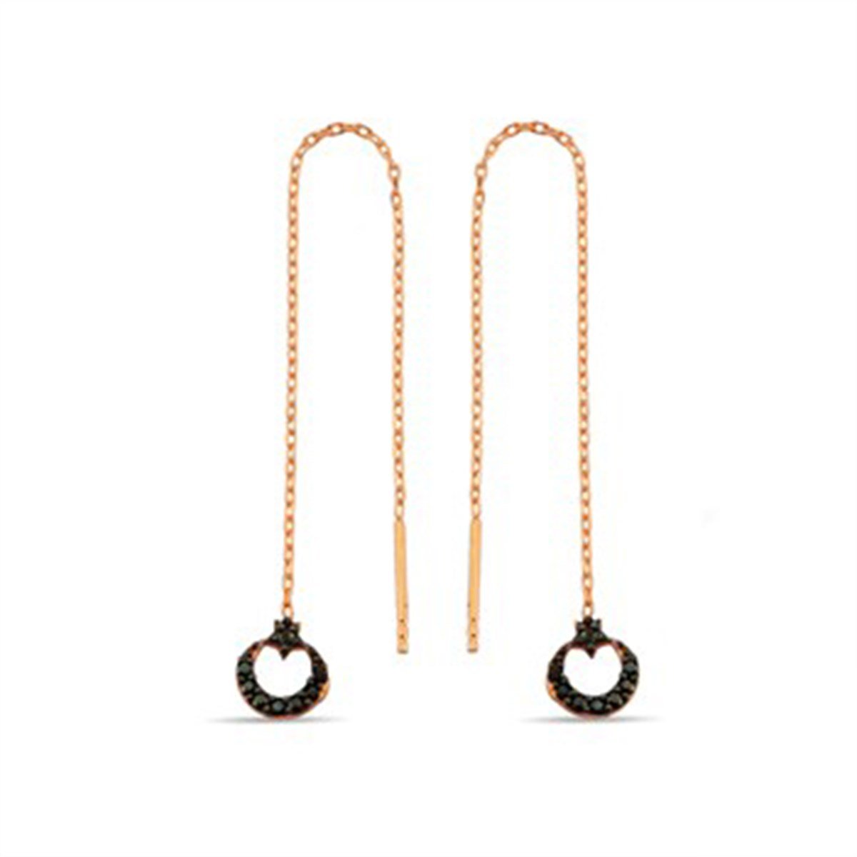 Ay Yıldız Türk Bayrağı Roz Kaplamalı Gümüş Zincirli Küpe