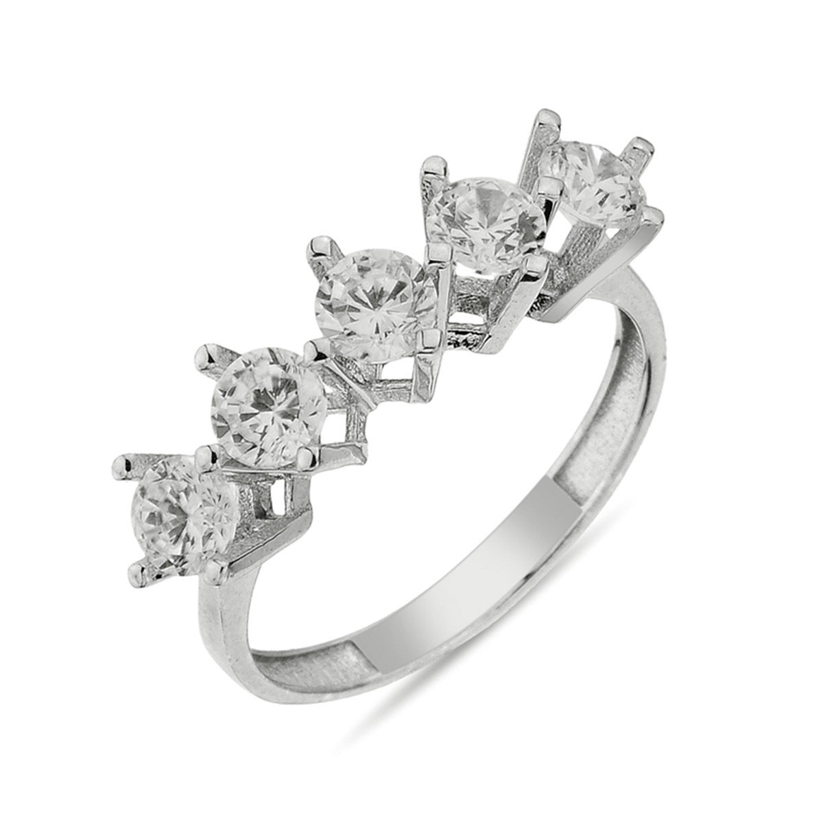 Beş Taş Zirkon Taşlı 925 Ayar Gümüş Bayan Yüzüğü