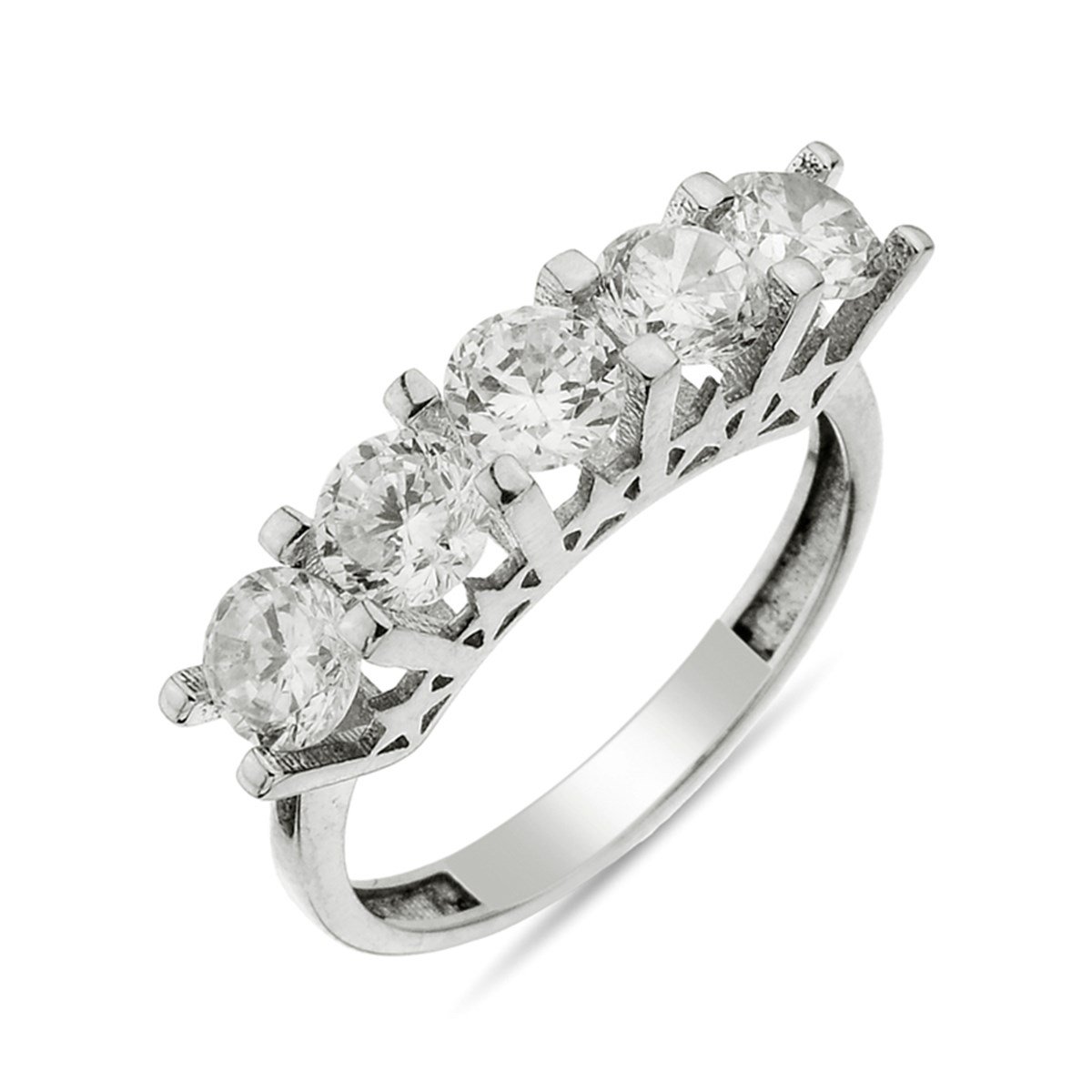 Beş Taş Zirkon Taşlı 925 Ayar Gümüş Bayan Yüzüğü