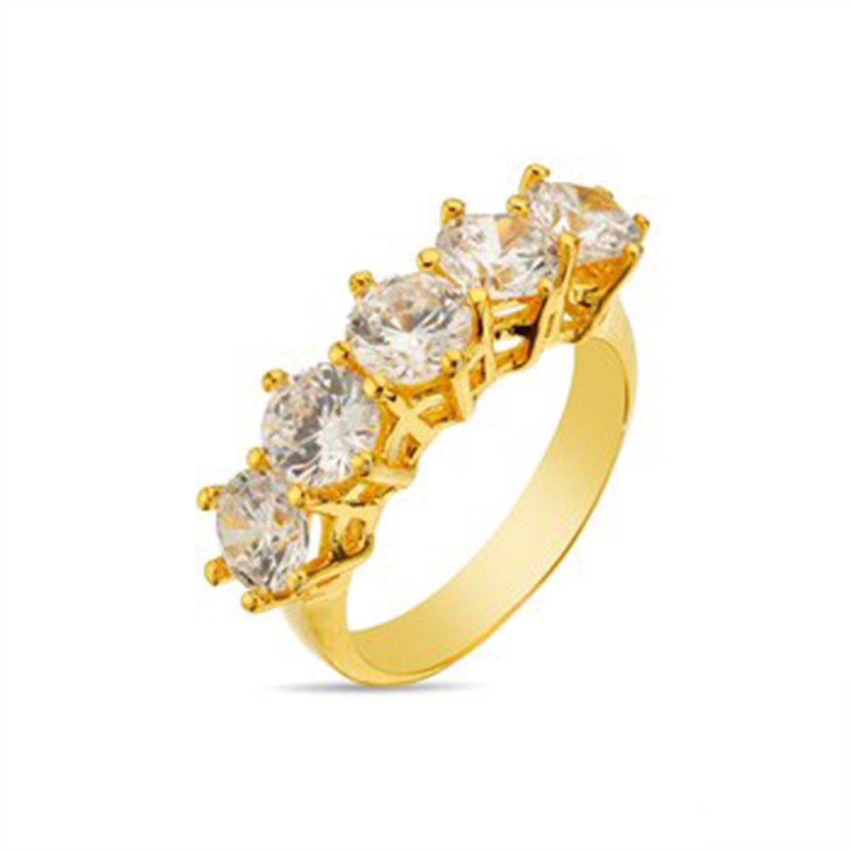 Beş Taş Zirkon Taşlı Altın Kaplamalı 925 Ayar Gümüş Bayan Yüzüğü