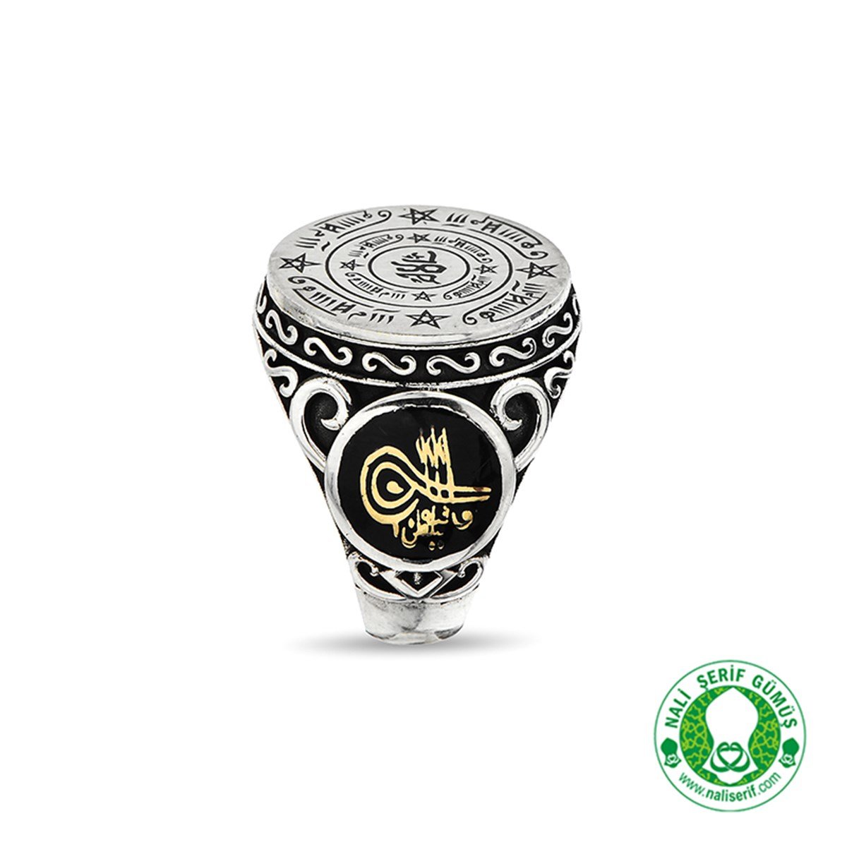 Değişebilir Yan Sembollü Celcelutiye Vefkli 925 Ayar Gümüş Erkek Yüzük