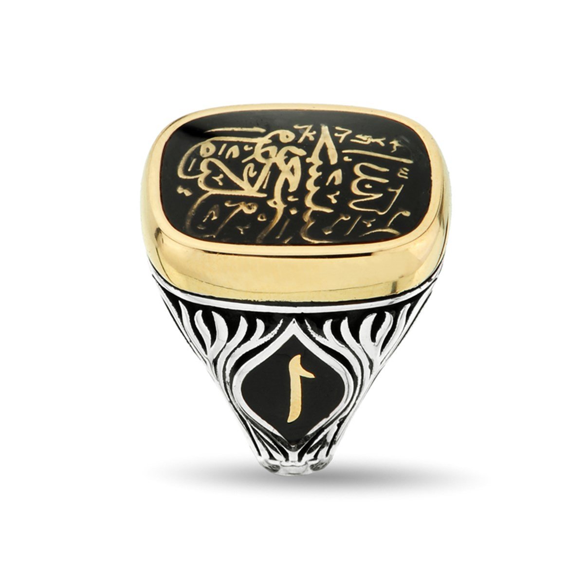 Değişebilir Yan Sembollü Dikdörtgen TV Kasalı Yeni Hat Tasarımlı Hasbünallâhu ve Nİ'me'l Vekil 925 Ayar Gümüş Erkek Yüzük