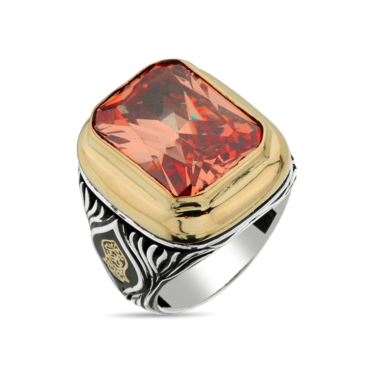 Değişebilir Yan Sembollü Dikdörtgen Zultanit Taşlı 925 Ayar Gümüş Erkek Yüzük