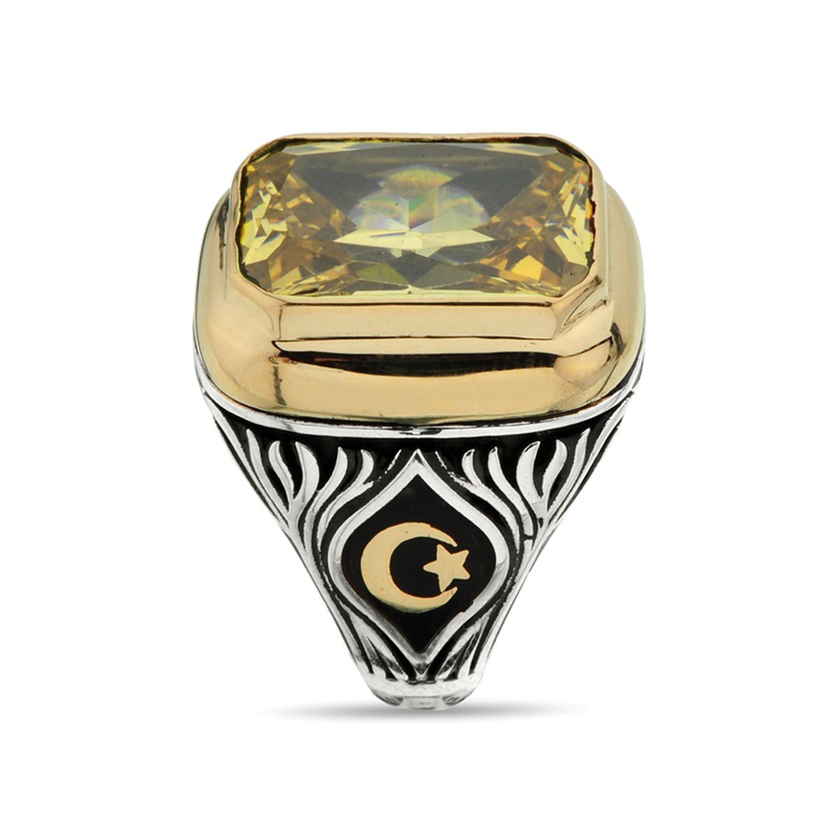 Değişebilir Yan Sembollü Dikdörtgen Zultanit Taşlı 925 Ayar Gümüş Erkek Yüzük