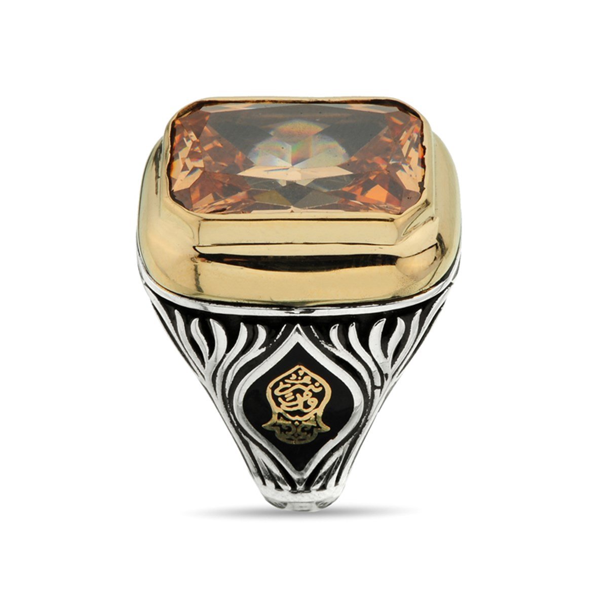 Değişebilir Yan Sembollü Dikdörtgen Zultanit Taşlı 925 Ayar Gümüş Erkek Yüzük