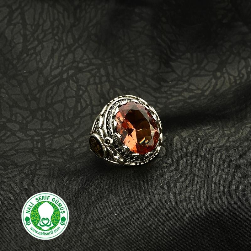 Değişebilir Yan Sembollü Oval Kasalı Zultanit Taşlı Gümüş Erkek Yüzük