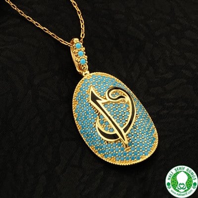 Elif Vav Firuze Turkuaz Taşlı Altın Kaplamalı 925 Ayar Gümüş Bayan Kolye