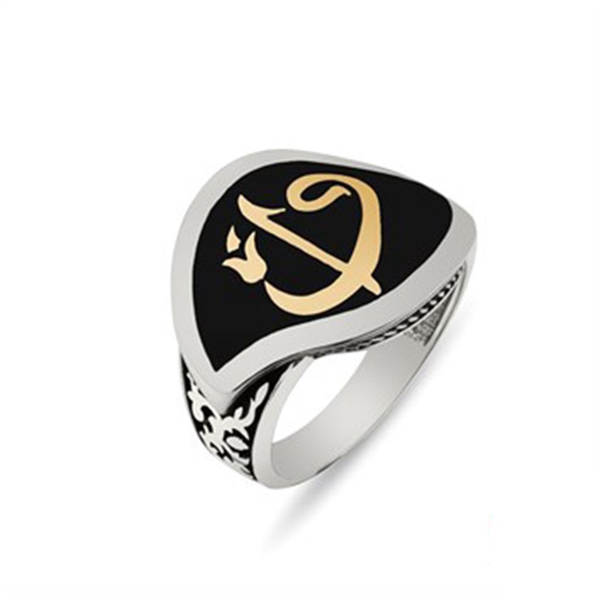 Elif Vav Yaprak Görünümlü 925 Ayar Gümüş Bayan Yüzük