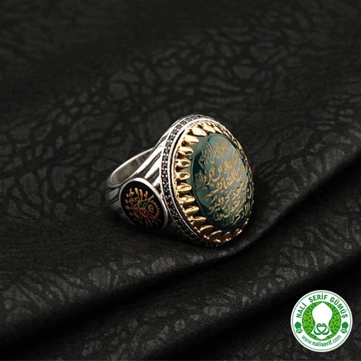 Elyazma Dualı 925 Ayar Gümüş Akik Taşlı Erkek Yüzüğü