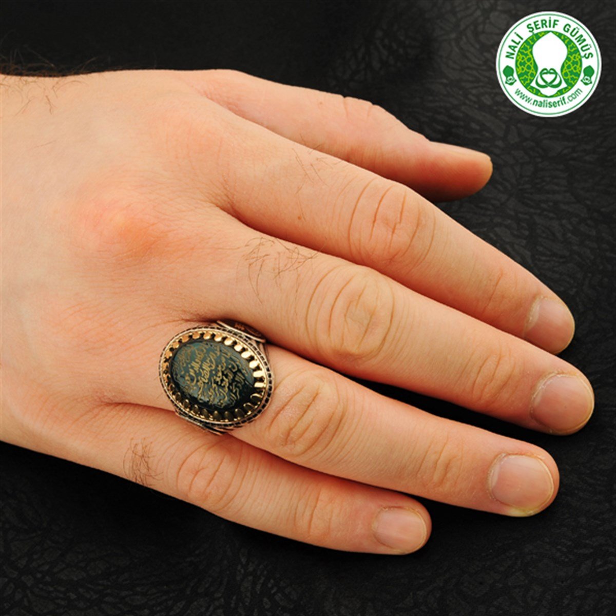 Elyazma Dualı 925 Ayar Gümüş Akik Taşlı Erkek Yüzüğü
