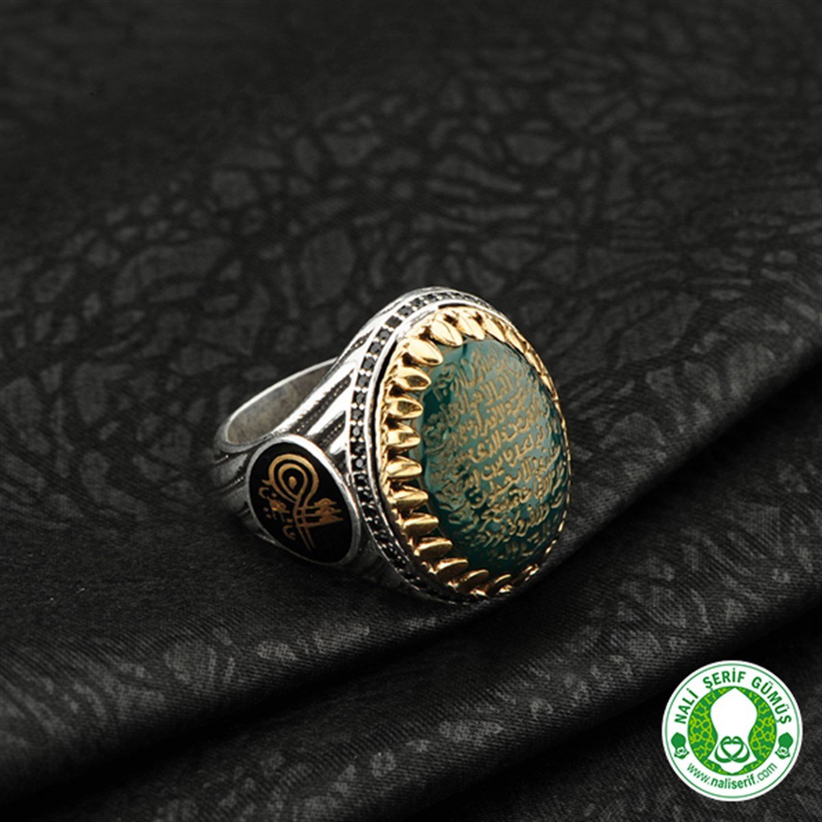 Elyazma Dualı 925 Ayar Gümüş Akik Taşlı Erkek Yüzüğü