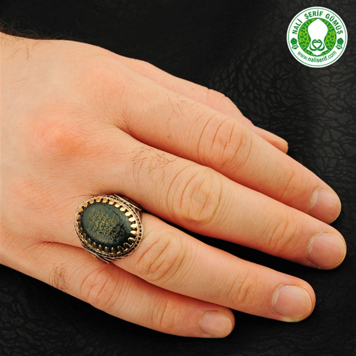 Elyazma Dualı 925 Ayar Gümüş Akik Taşlı Erkek Yüzüğü