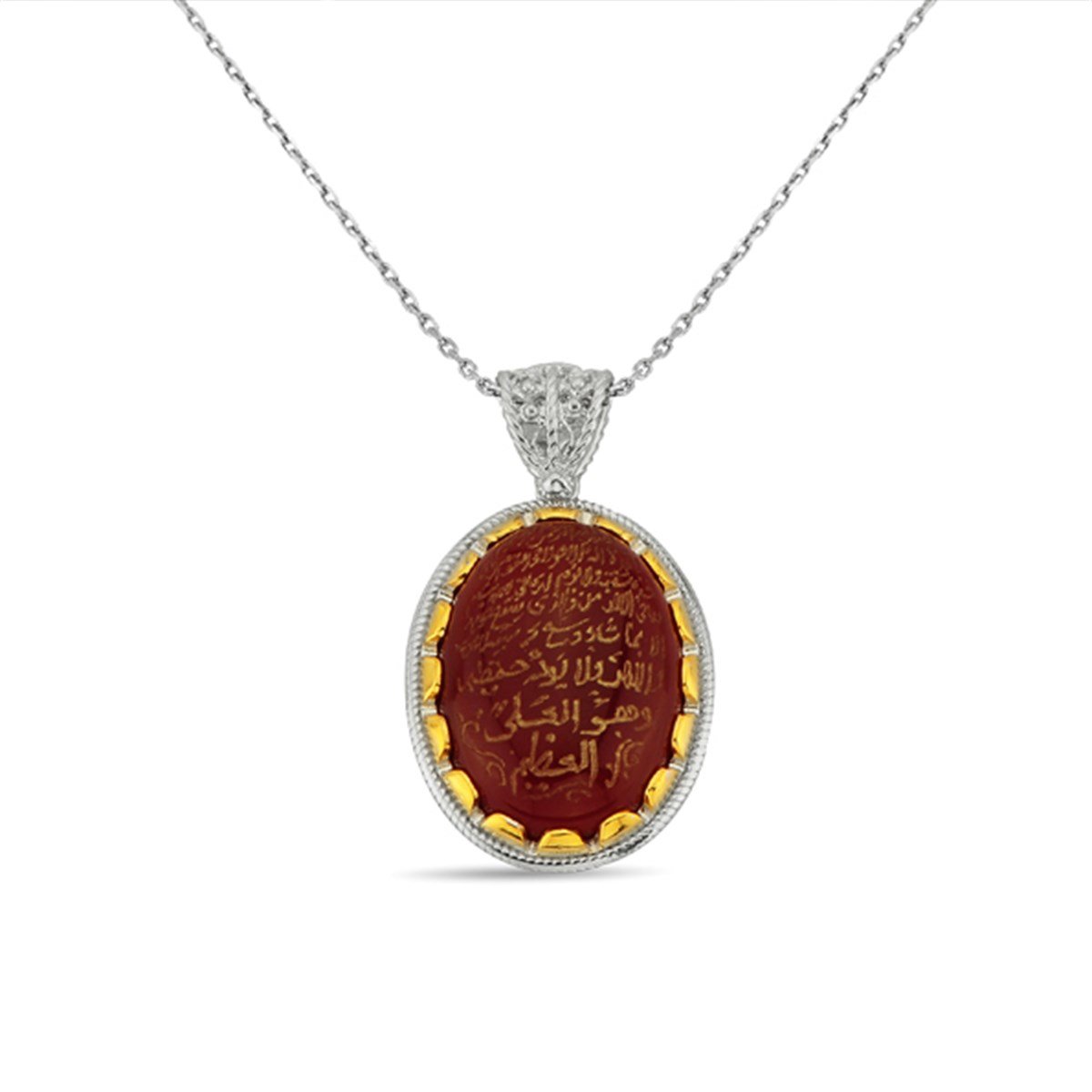 Elyazma Dualı 925 Ayar Gümüş Akik Taşlı Bayan Kolye