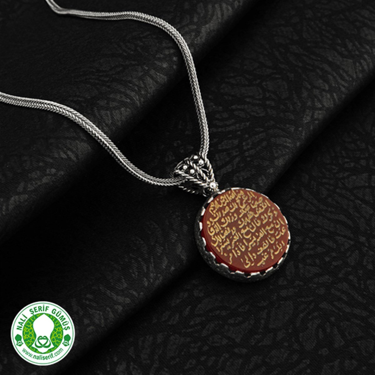 Elyazma Dualı 925 Ayar Gümüş Akik Taşlı Bayan Kolye