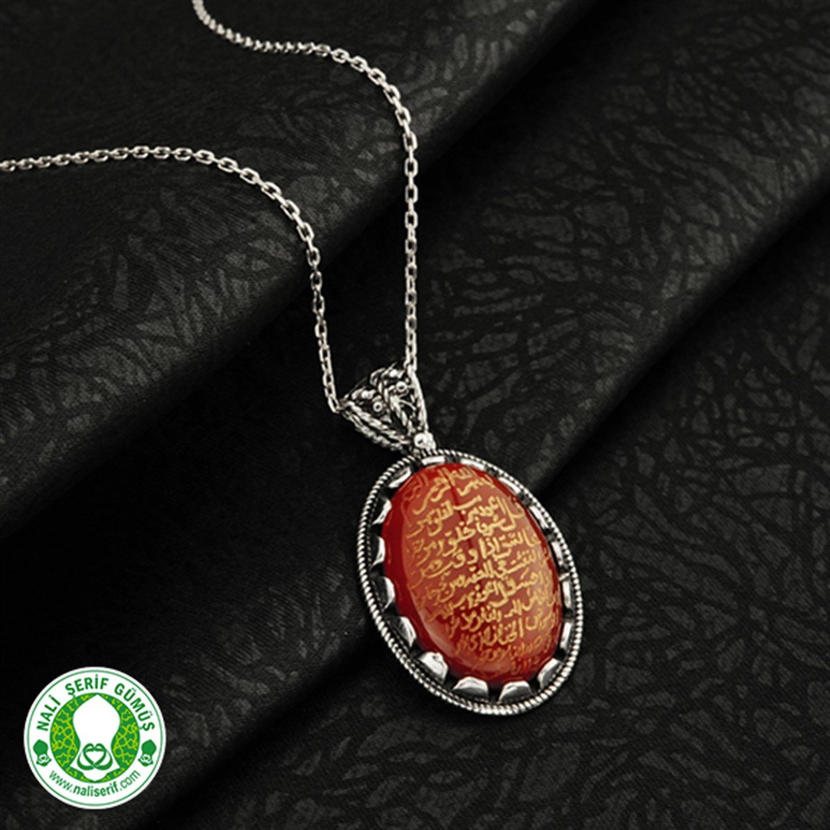 Elyazma Dualı 925 Ayar Gümüş Akik Taşlı Bayan Kolye