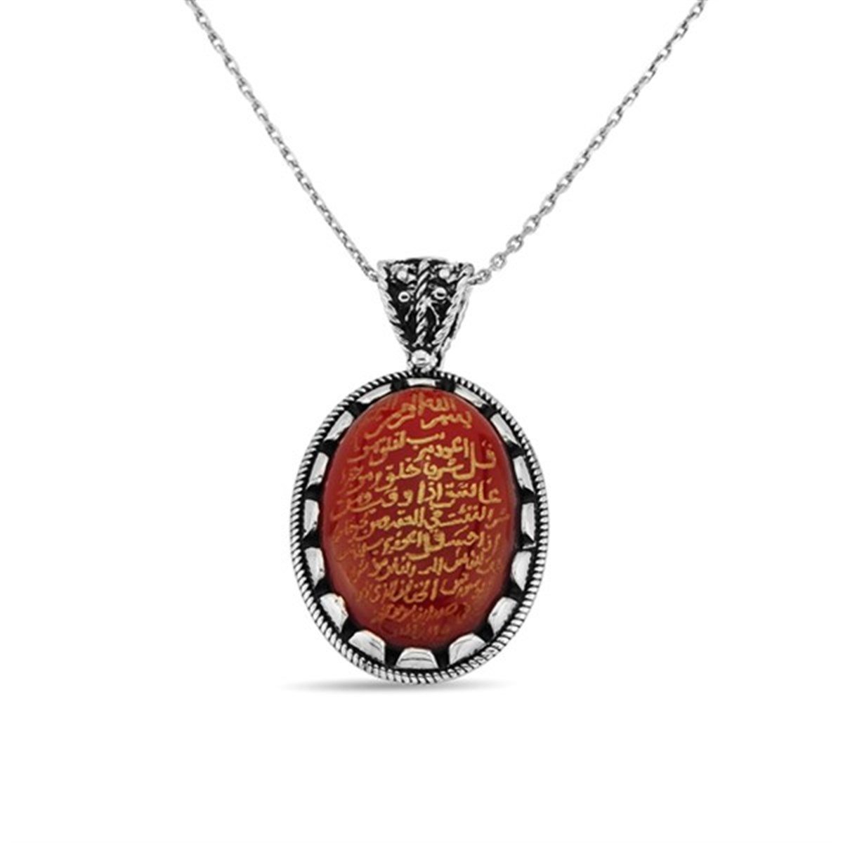 Elyazma Dualı 925 Ayar Gümüş Akik Taşlı Bayan Kolye