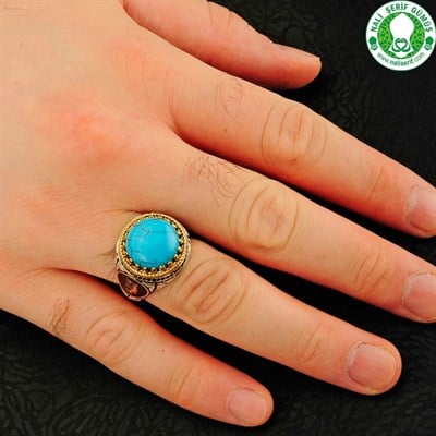 Firuze Turkuaz Taşlı 925 Ayar Gümüş Erkek Yüzüğü