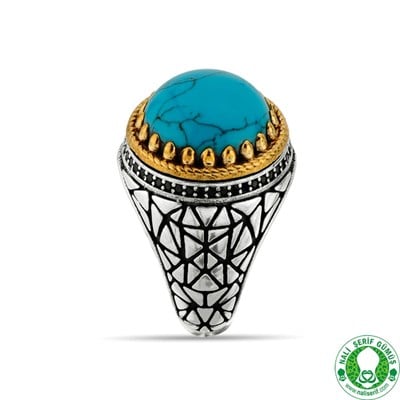 Firuze Turkuaz Taşlı 925 Ayar Gümüş Erkek Yüzük