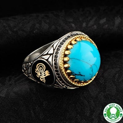 Firuze Turkuaz Taşlı 925 Ayar Gümüş Erkek Yüzüğü