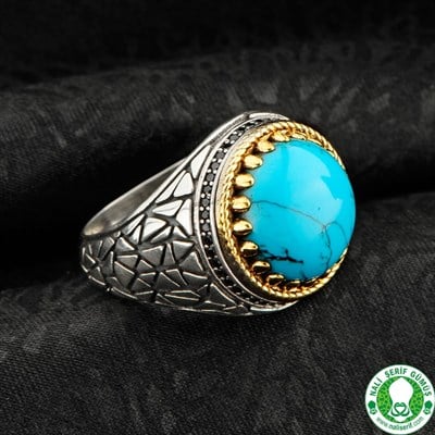 Firuze Turkuaz Taşlı 925 Ayar Gümüş Erkek Yüzük