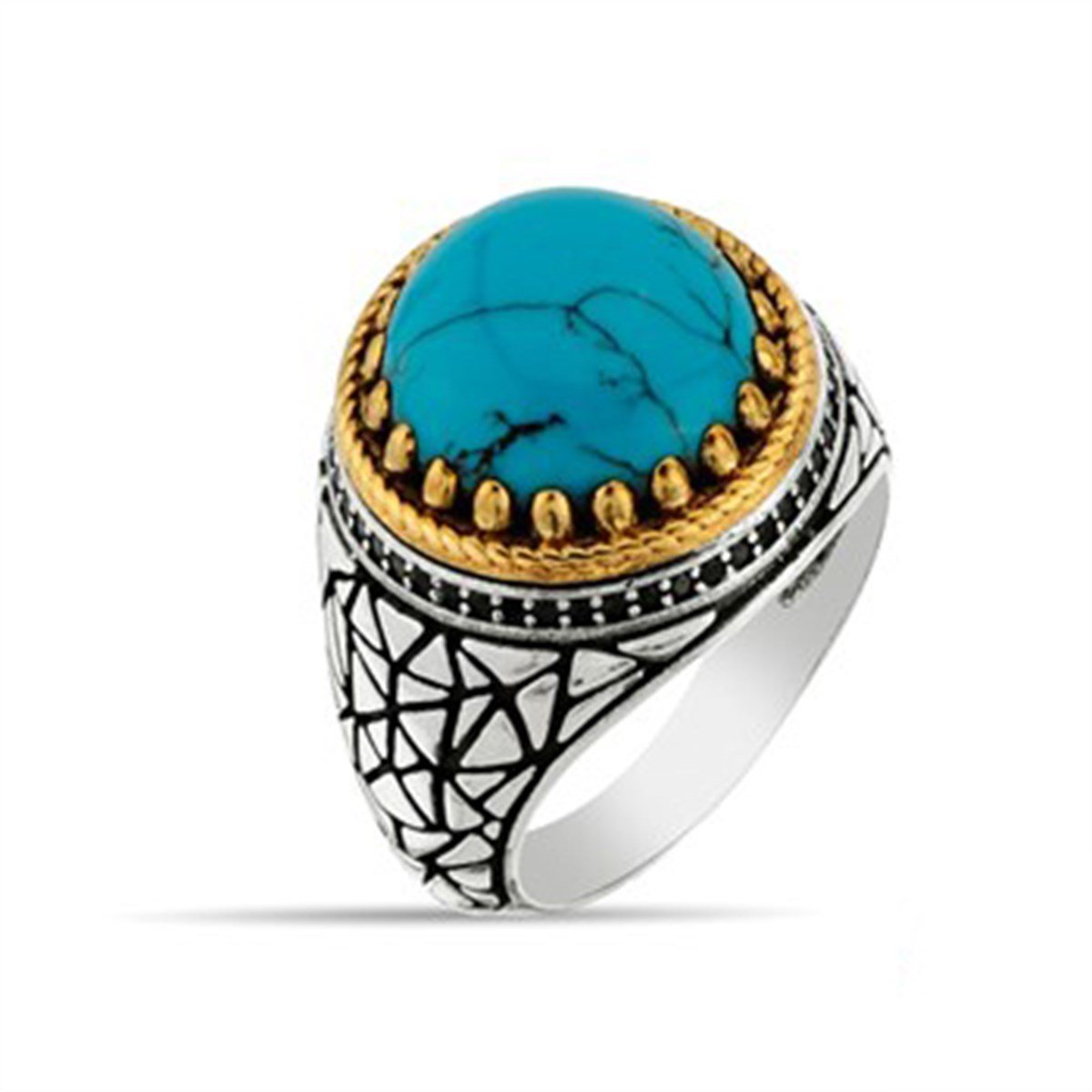 Firuze Turkuaz Taşlı 925 Ayar Gümüş Erkek Yüzük