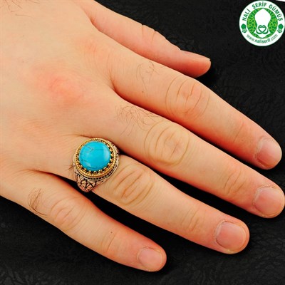 Firuze Turkuaz Taşlı 925 Ayar Gümüş Erkek Yüzük