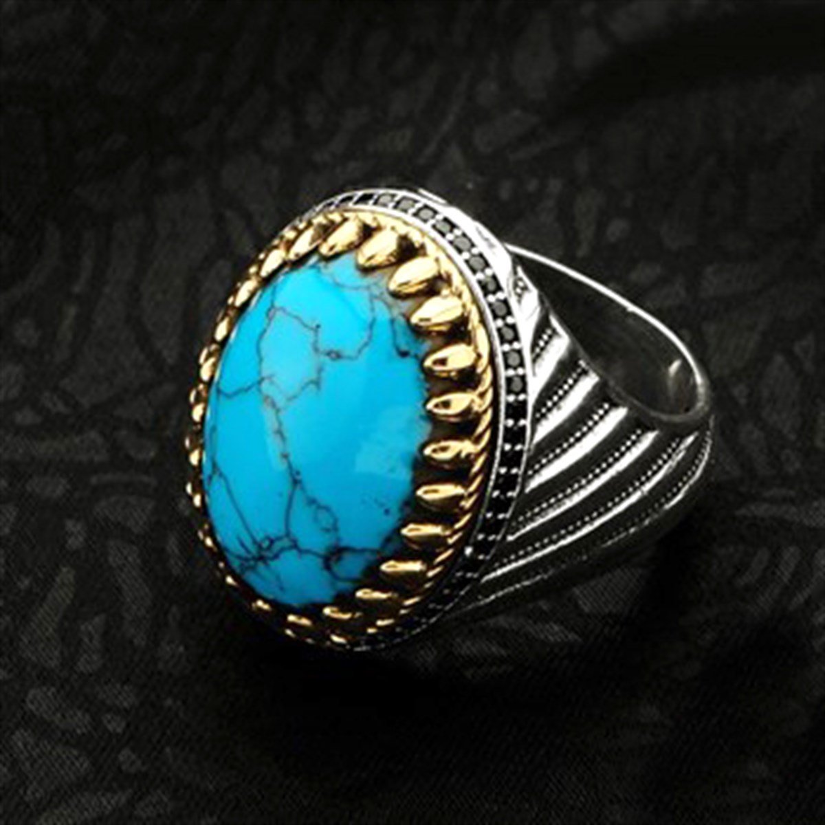 Firuze Turkuaz Taşlı Kartal Pençesi 925 Ayar Gümüş Erkek Yüzüğü