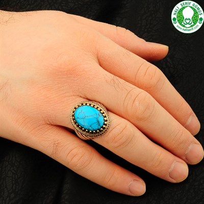 Firuze Turkuaz Taşlı Kartal Pençesi 925 Ayar Gümüş Erkek Yüzüğü