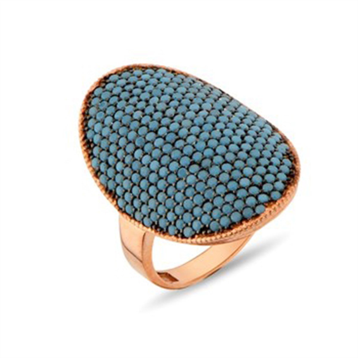 Firuze Turkuaz Taşlı Roz Kaplamalı 925 Ayar Gümüş Bayan Yüzüğü