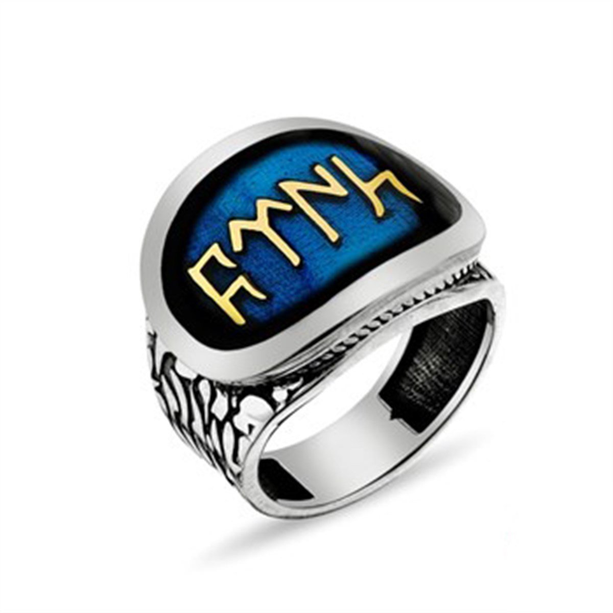 Göktürk Alfabeli TÜRK yazılı 925 Ayar Gümüş Erkek Yüzük