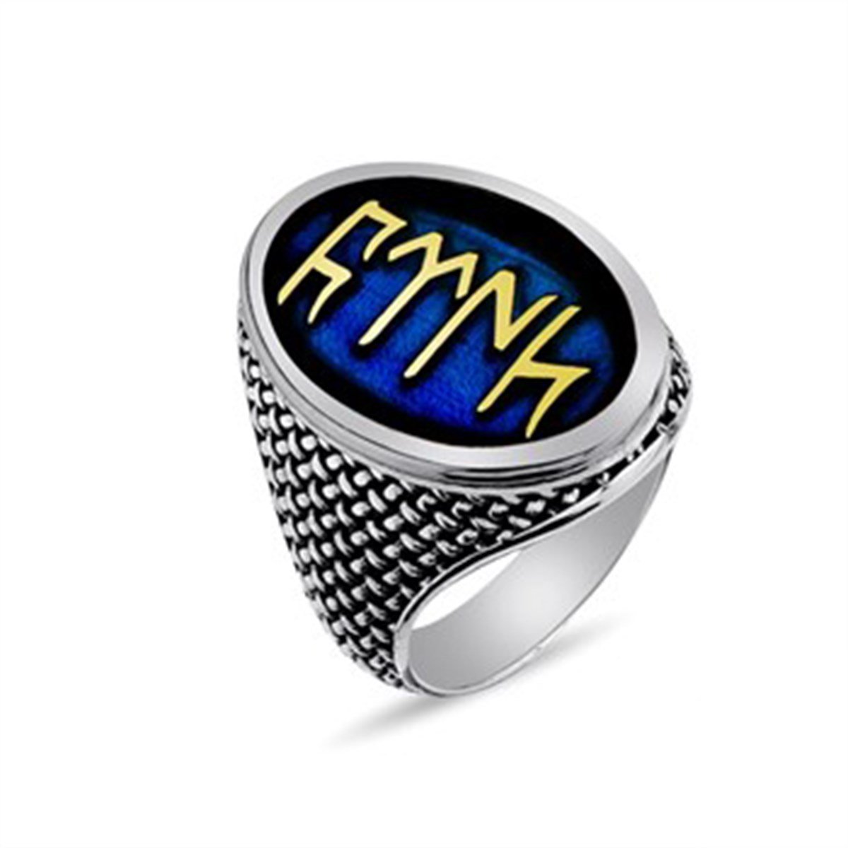 Göktürk Alfabeli TÜRK yazılı 925 Ayar Gümüş Erkek Yüzük