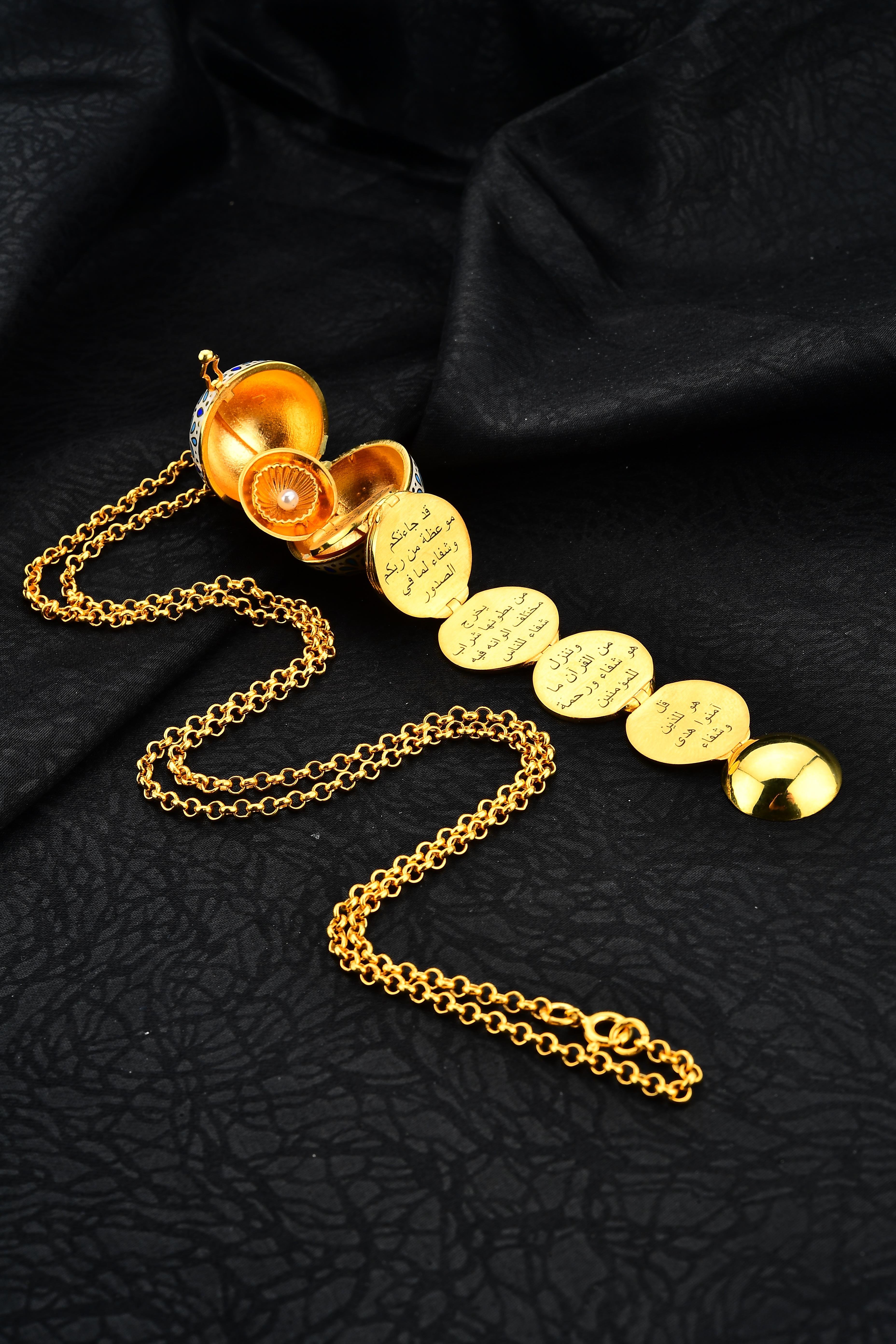 Gümüş Altın Kaplamalı Saklı İnci Şifa Ayetleri Kolyesi