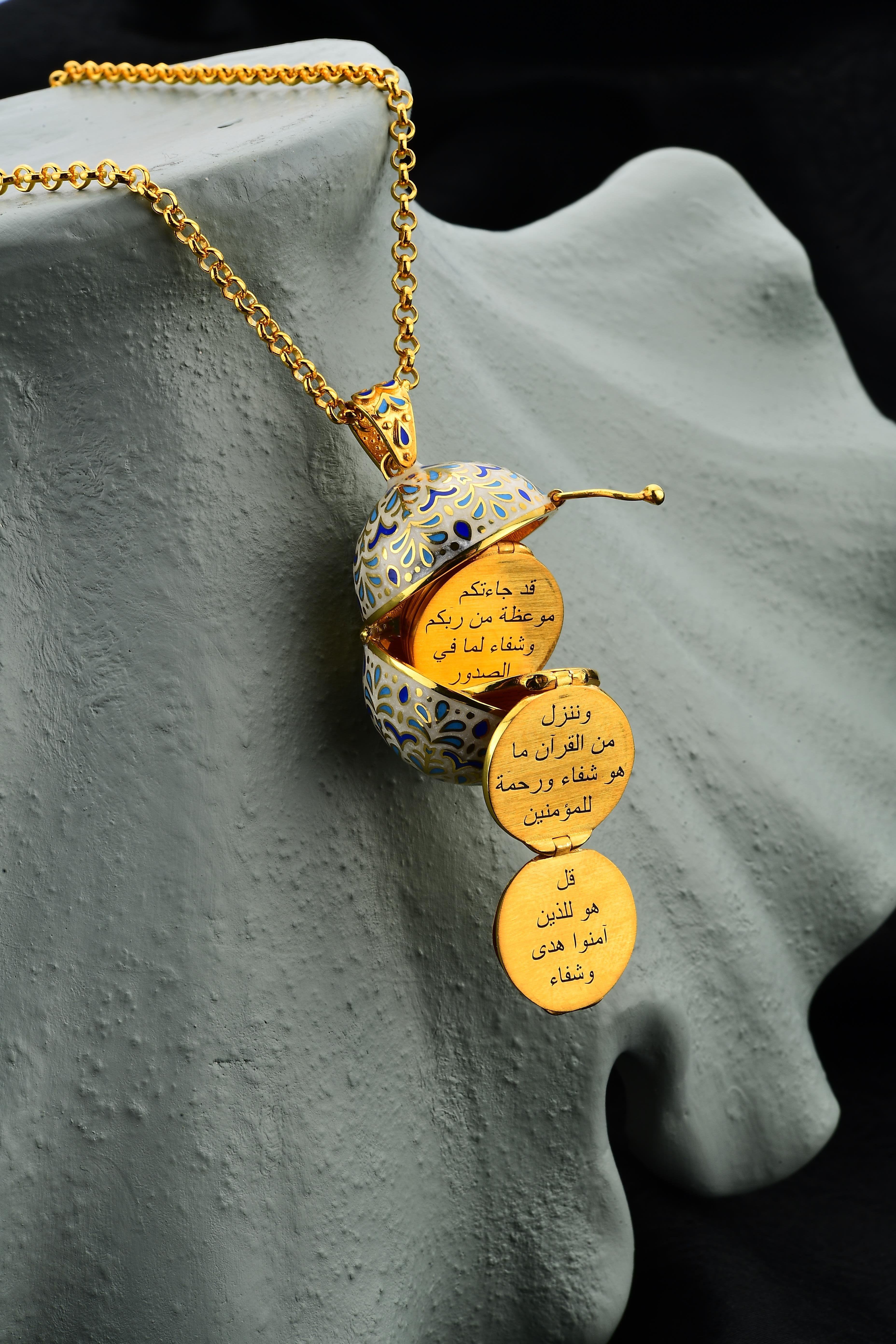 Gümüş Altın Kaplamalı Saklı İnci Şifa Ayetleri Kolyesi