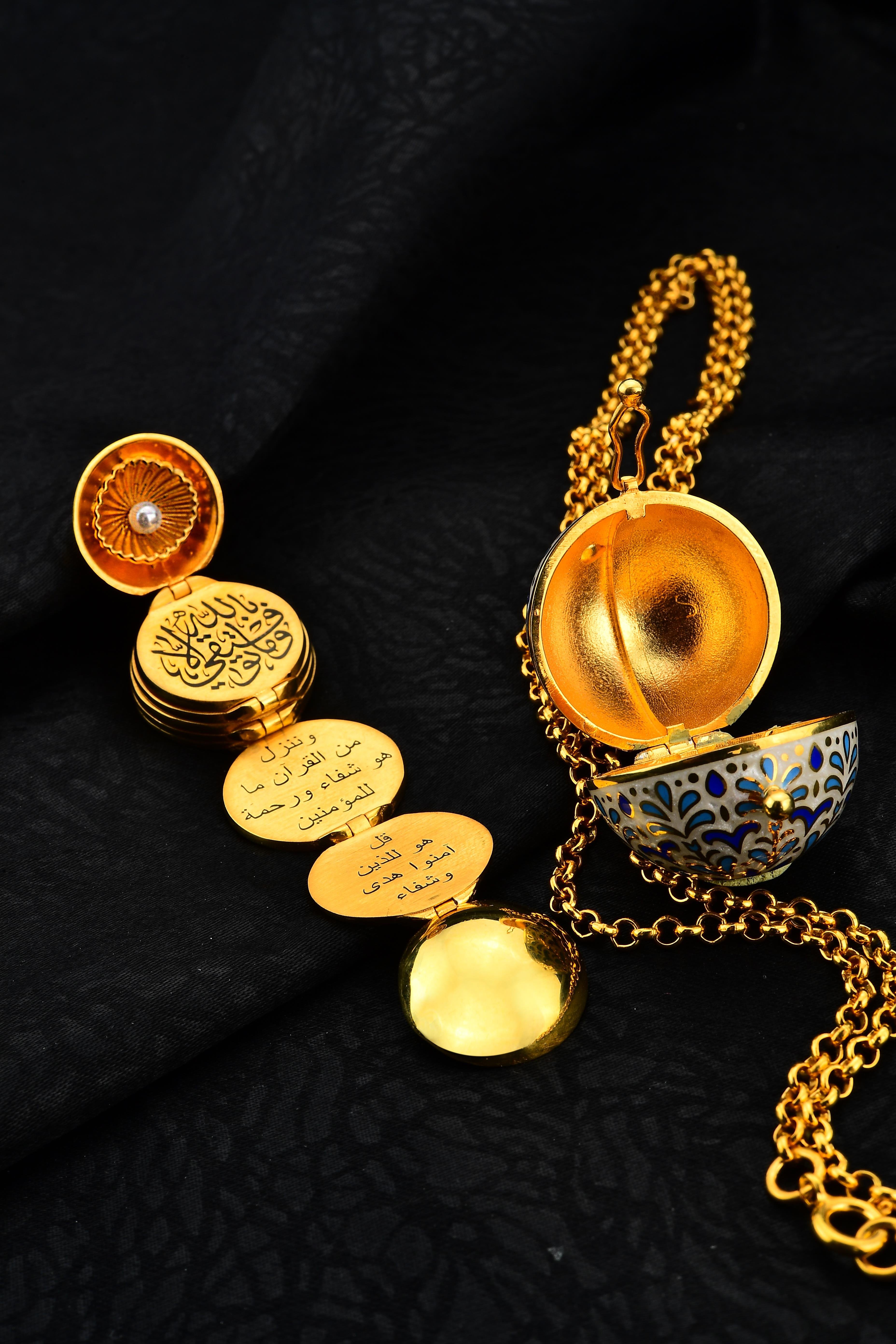 Gümüş Altın Kaplamalı Saklı İnci Şifa Ayetleri Kolyesi