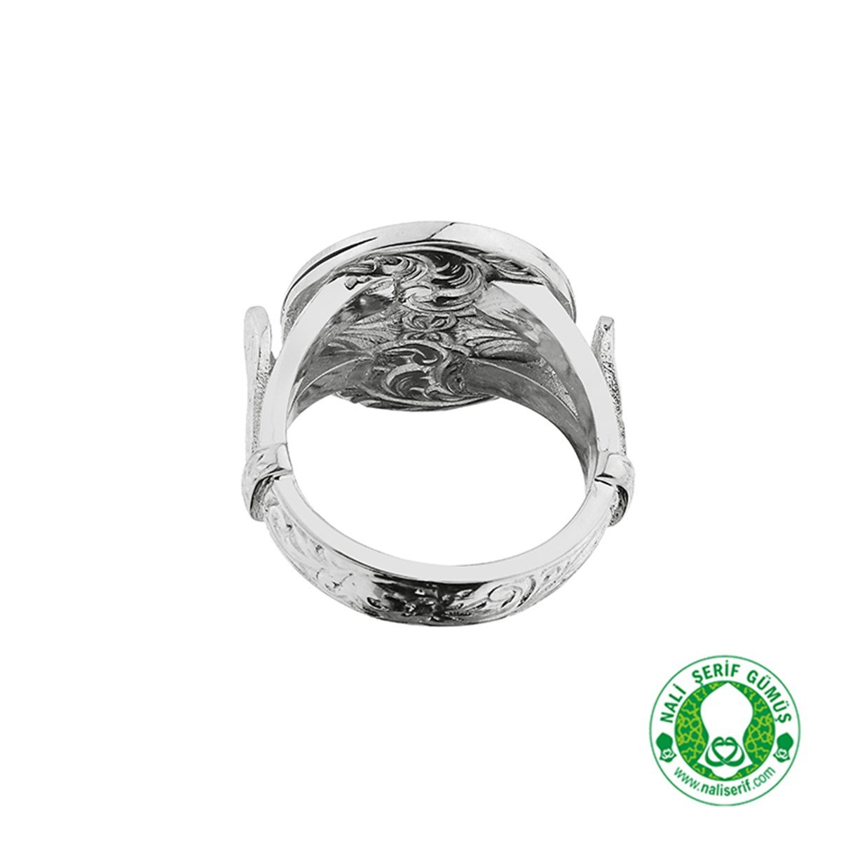 Gümüş Renkli Etrafında Ayetel Kürsi Yazılı Hz. Süleyman Mührü 925 Ayar Bayan Gümüş Yüzük