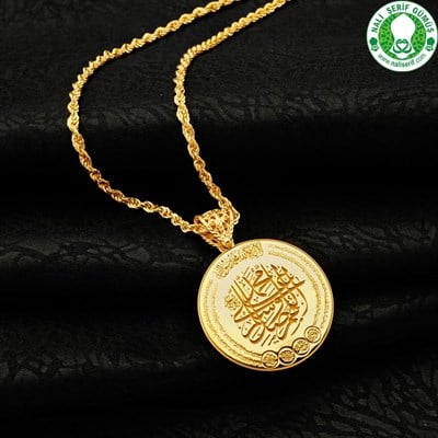 Hilye i Şerif Altın Kaplamalı Özel Hat Tasarımlı 925 Ayar Gümüş Bayan Kolyesi